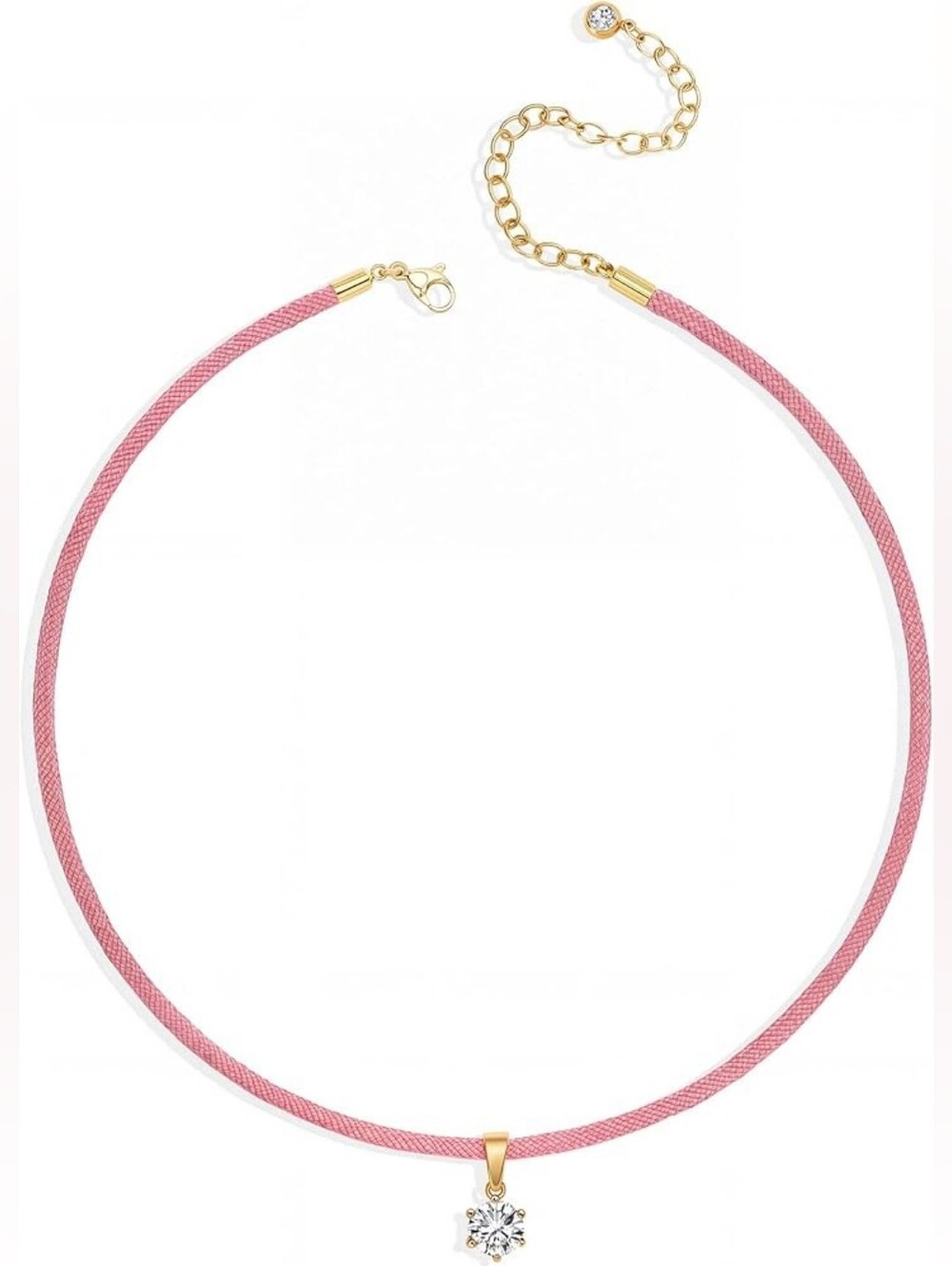 Cord Rope Choker Necklace with Dainty CZ Pendant Adjustable